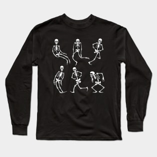 Retro Skeletons Cartoon Dancing at Halloween Party Long Sleeve T-Shirt